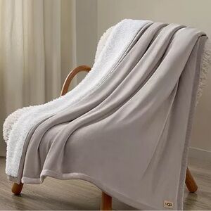 UGG Soft Gray Bliss Throw Sherpa  Blanket